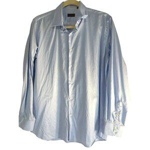 Gemelli Mens Long Sleeve Dress Shirt Blue/White Stripes Size 46/19 Large